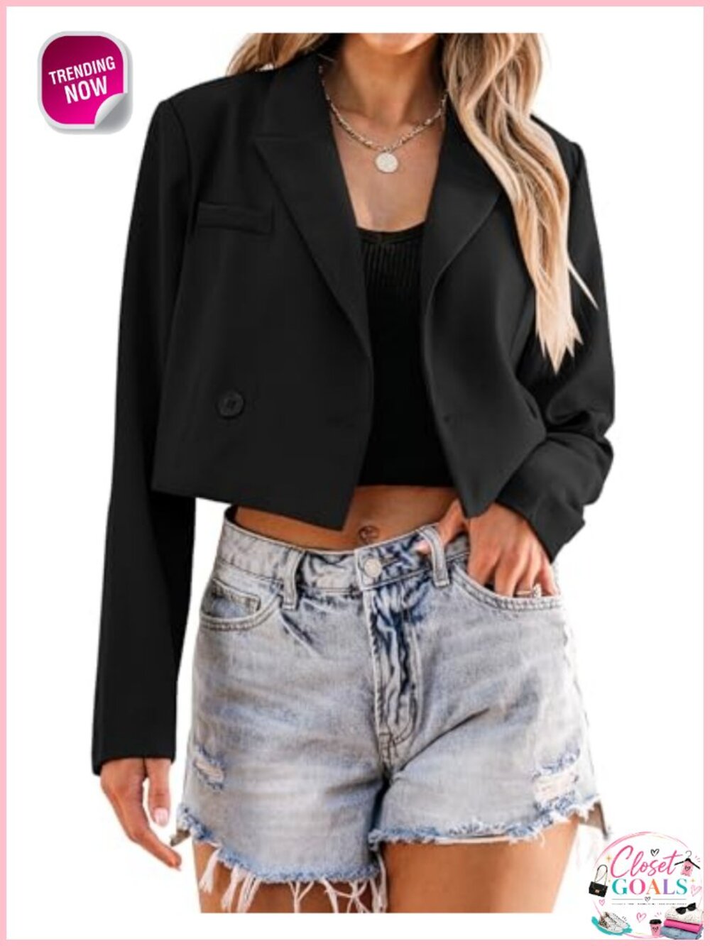Cropped Blazer Women Business Casual Open Front Long Sleeve Lined Suit Jacket